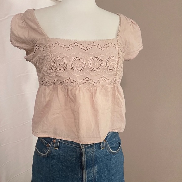 Urban Romantics Beige 100% Cotton Eyelet Crop Top - Picture 2 of 3